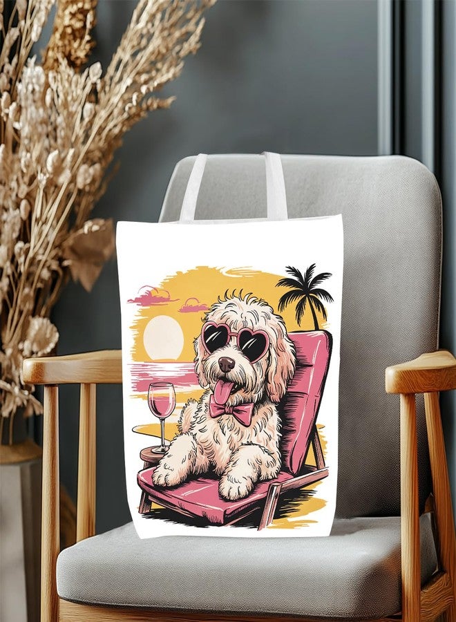VBCVBGFH Retro Funny Goldendoodle Pupppy Dog Gifts Beach Coastal Canvas Tote Bag, Reusable Grocery Bags for Shopping, Work, Meeting, Outsdoor Cotton Beach Totes for Women, Christmas Birthday Girls Trip Summer - Image 5